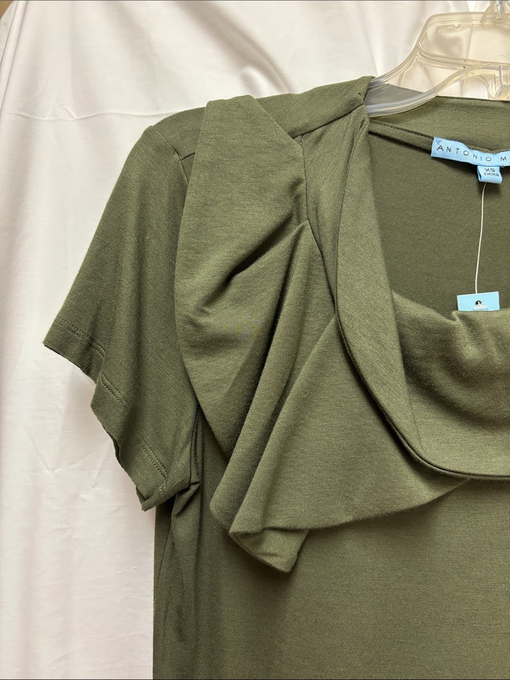 ANTONIO MELANI Olive Green Short Sleeve Draped Neck Tee - Picture 2 of 6
